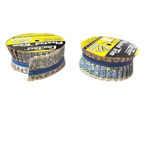 Vintage 70s Contact brand Blue and Green Floral pleated shelf trim. Both rolls - Picture 1 of 9